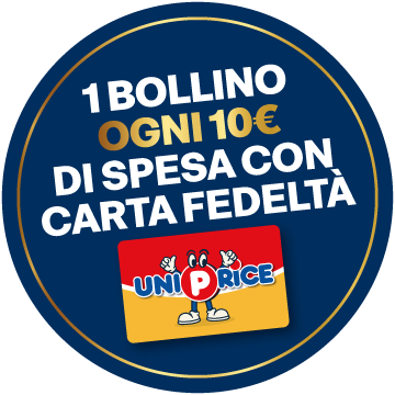 1 bollino ogni 10€ di spesa con carta fedeltà